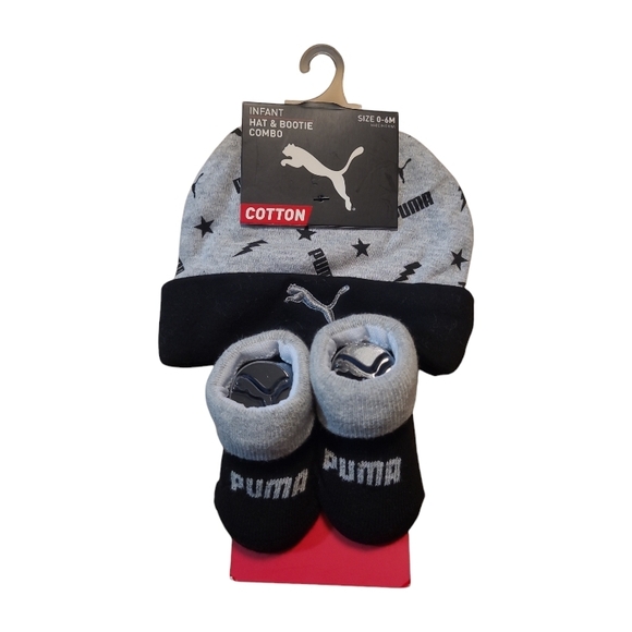 Puma Infant 0-6 Months Hat & Bootie Combo - Grey/Black - Picture 1 of 1